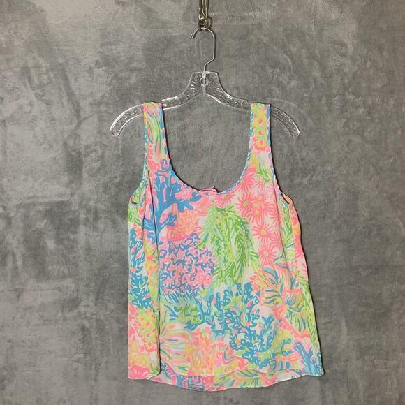 Lilly Pulitzer Cosmos 100% Silk Sleeveless Top Medium Tank Preppy Coastal Beach - Picture 3 of 6